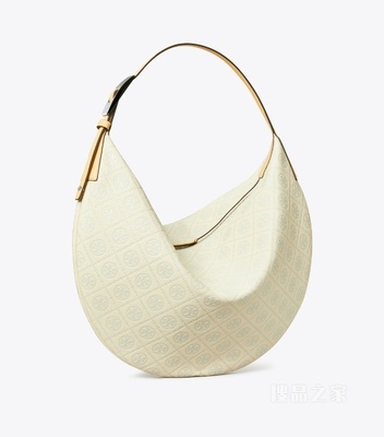 T Monogram 荔枝纹新月包 浅钛白色