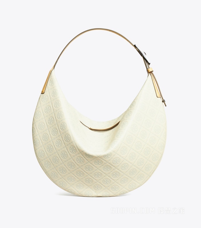 T Monogram 荔枝纹新月包 浅钛白色