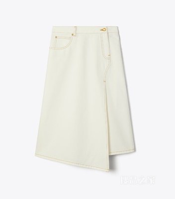 高开衩牛仔裙 水洗粉笔白