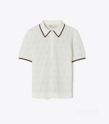 T Monogram 拉链 Polo 衫 白色/咖啡色