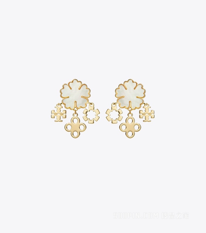 【礼物】四叶草簇状耳环 Tory 金/珍珠母贝色