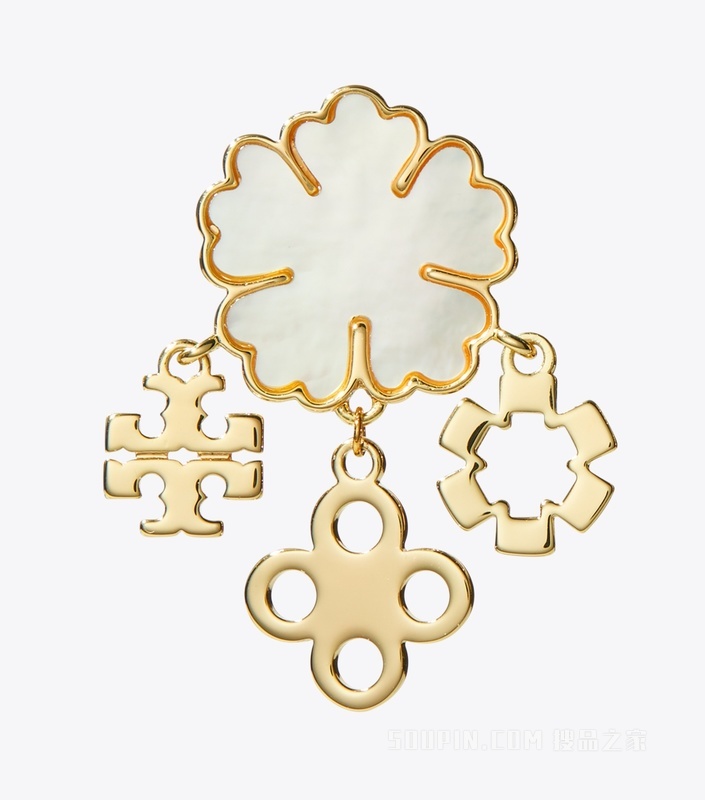 【礼物】四叶草簇状耳环 Tory 金/珍珠母贝色