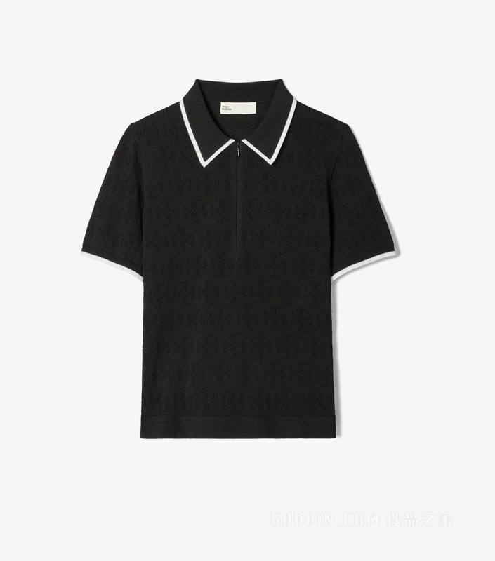 T Monogram 拉链 Polo 衫 黑色/白色
