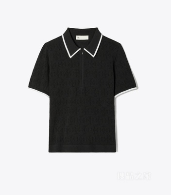 T Monogram 拉链 Polo 衫 黑色/白色
