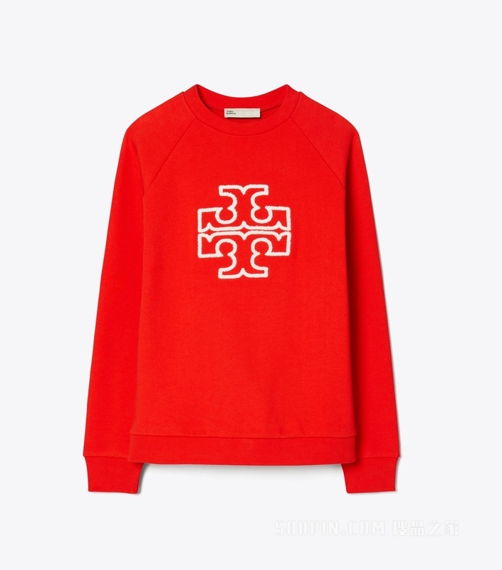 双T Logo 圆领衫 亮红色/雪花白
