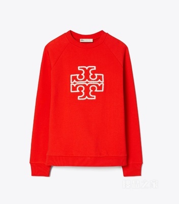 双T Logo 圆领衫 亮红色/雪花白
