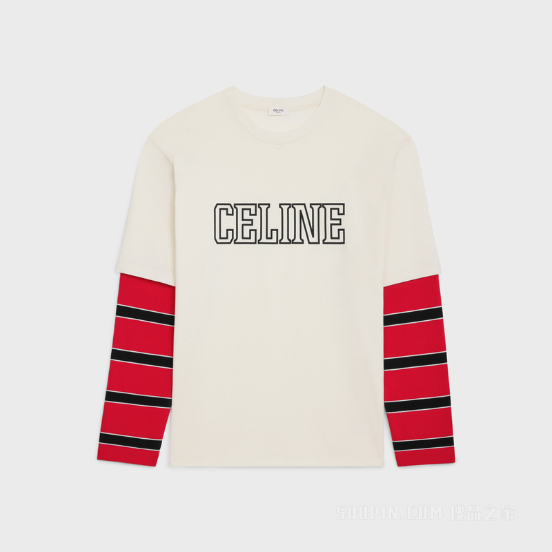CELINE平纹针织宽松T恤 WASHED WHITE/ RED/ BLACK-FZT4