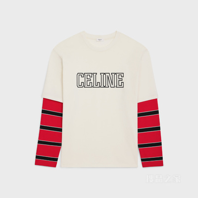CELINE平纹针织宽松T恤 WASHED WHITE/ RED/ BLACK-FZT4