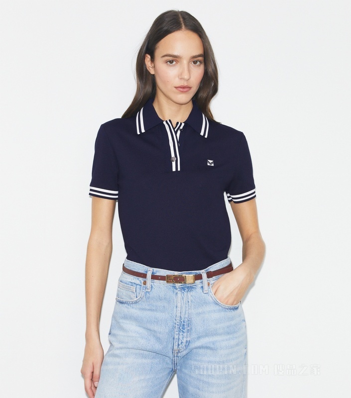 网眼布 Polo 衫 深海军蓝/雪花白