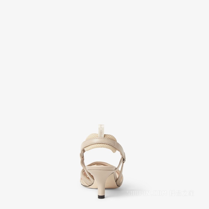COLIBRI Lite FF刺绣米色网眼布中跟露跟凉鞋