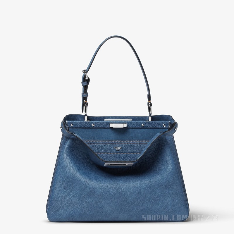 Peekaboo Soft中号手袋 牛仔面料效果蓝色皮革手袋