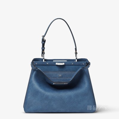 Peekaboo Soft中号手袋 牛仔面料效果蓝色皮革手袋