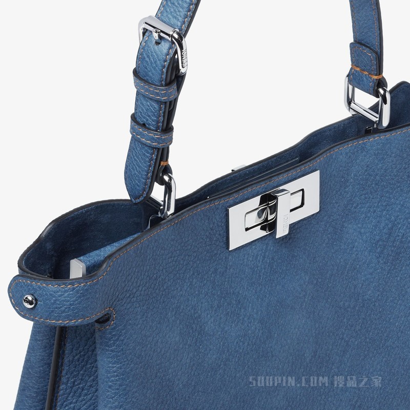 Peekaboo Soft中号手袋 牛仔面料效果蓝色皮革手袋