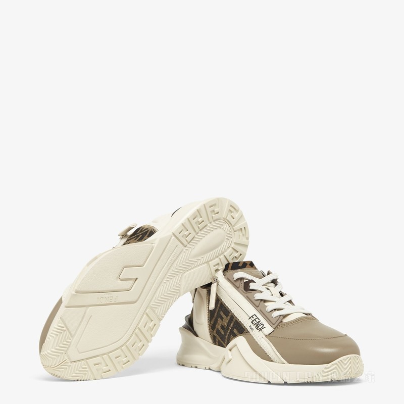 FENDI Flow 米色皮革低帮鞋