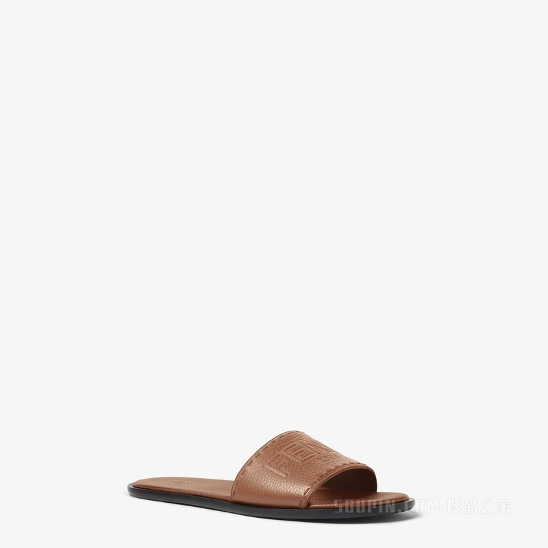 FENDI Roma皮革凉拖鞋 棕色皮凉鞋