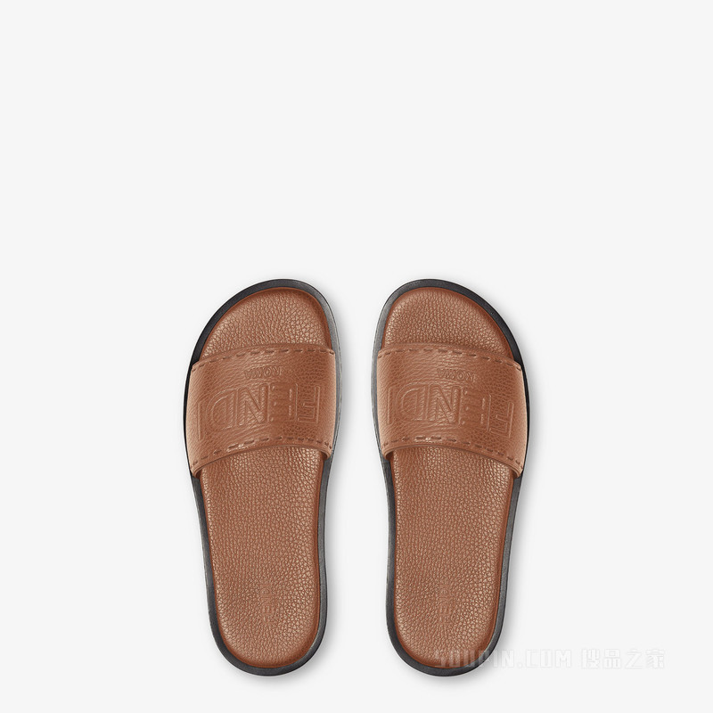 FENDI Roma皮革凉拖鞋 棕色皮凉鞋