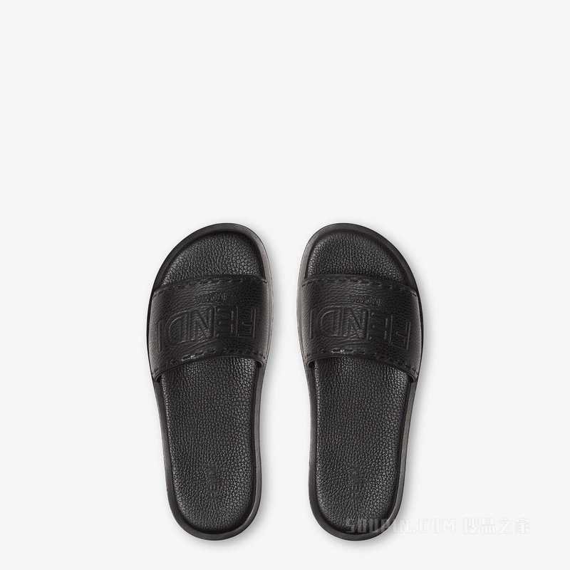 FENDI Roma皮革凉拖鞋 黑色皮凉鞋