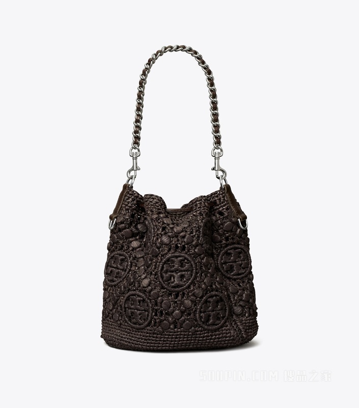T Monogram 拉菲草水桶包 可可色