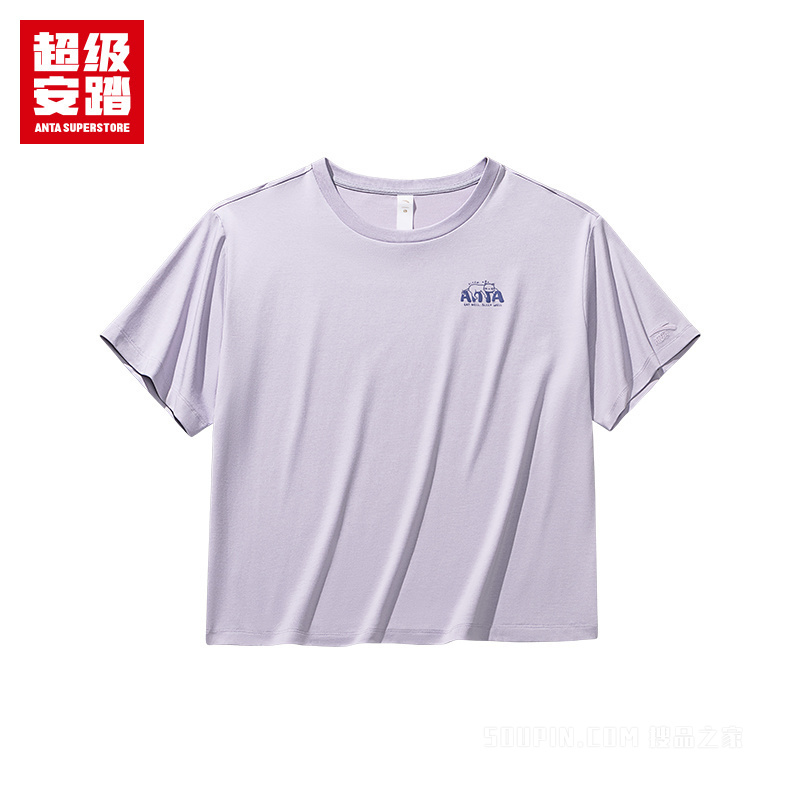 超级安踏潮流文化女子冰肤抗菌短袖针织衫