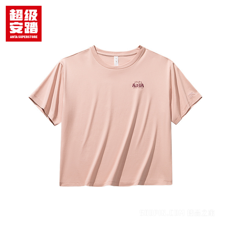 超级安踏潮流文化女子冰肤抗菌短袖针织衫