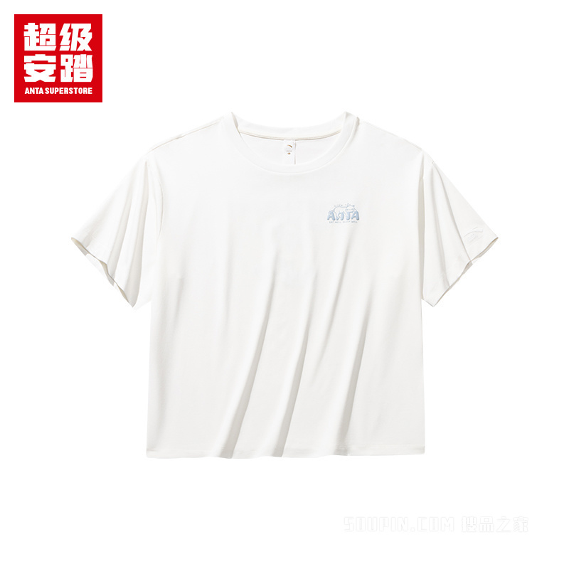 超级安踏潮流文化女子冰肤抗菌短袖针织衫