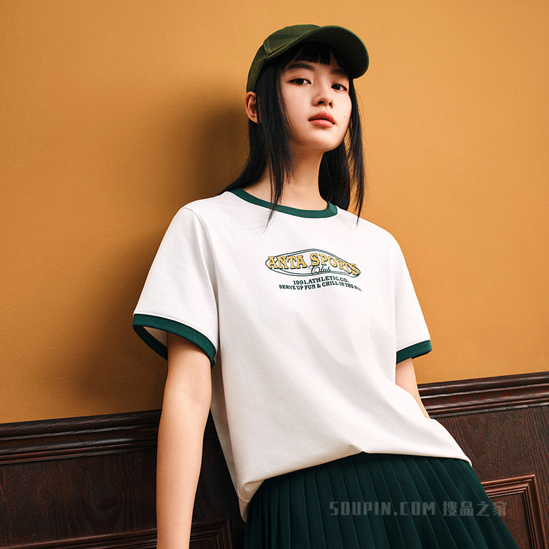 安踏冷萃TEE | 运动复古女子遮热凉感短袖针织衫