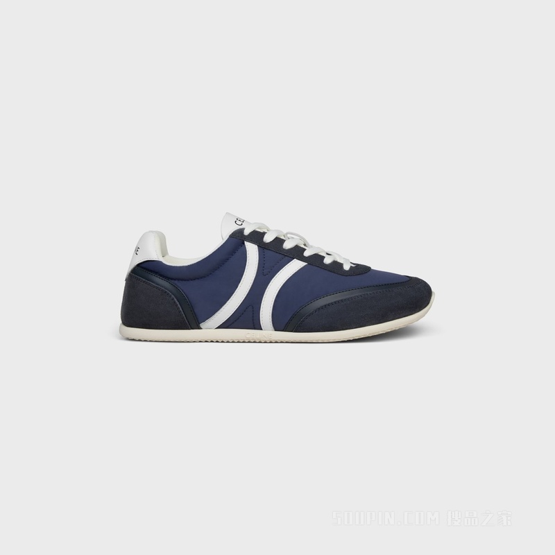 JOGGER TRIOMPHE锦纶、牛皮绒面革和牛皮革低帮系带运动鞋 深海军蓝/荧光白-00DA
