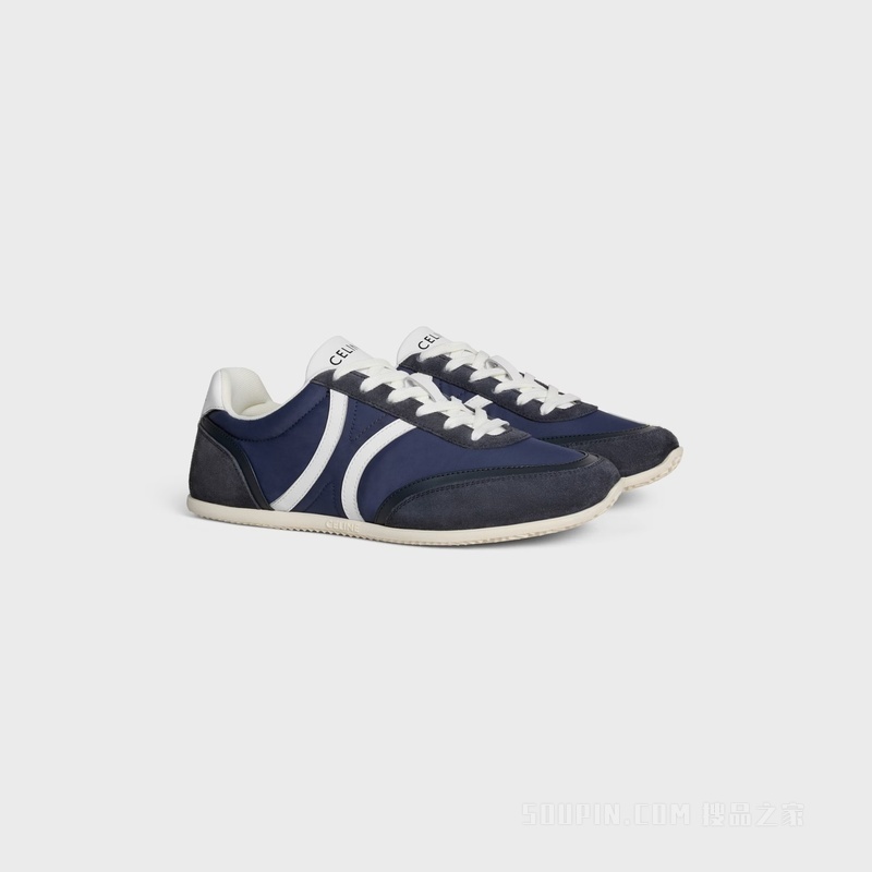 JOGGER TRIOMPHE锦纶、牛皮绒面革和牛皮革低帮系带运动鞋 深海军蓝/荧光白-00DA