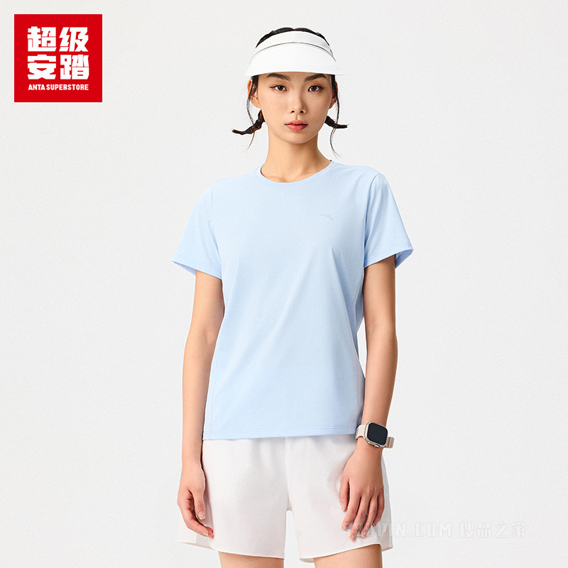 超级安踏跑训女子吸湿速干短袖针织衫