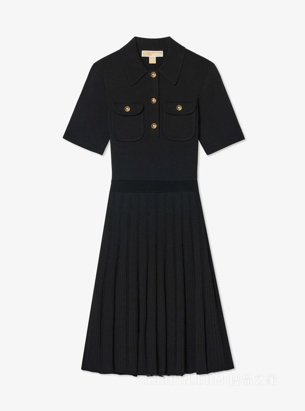 Polo 领百褶连衣裙