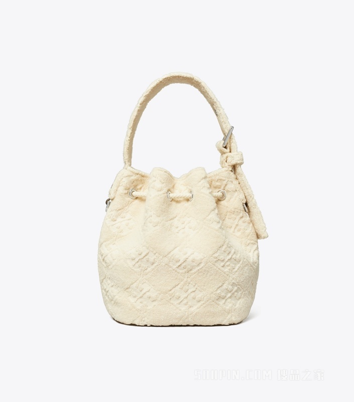 T Monogram Terry 迷你水桶包 珍珠色