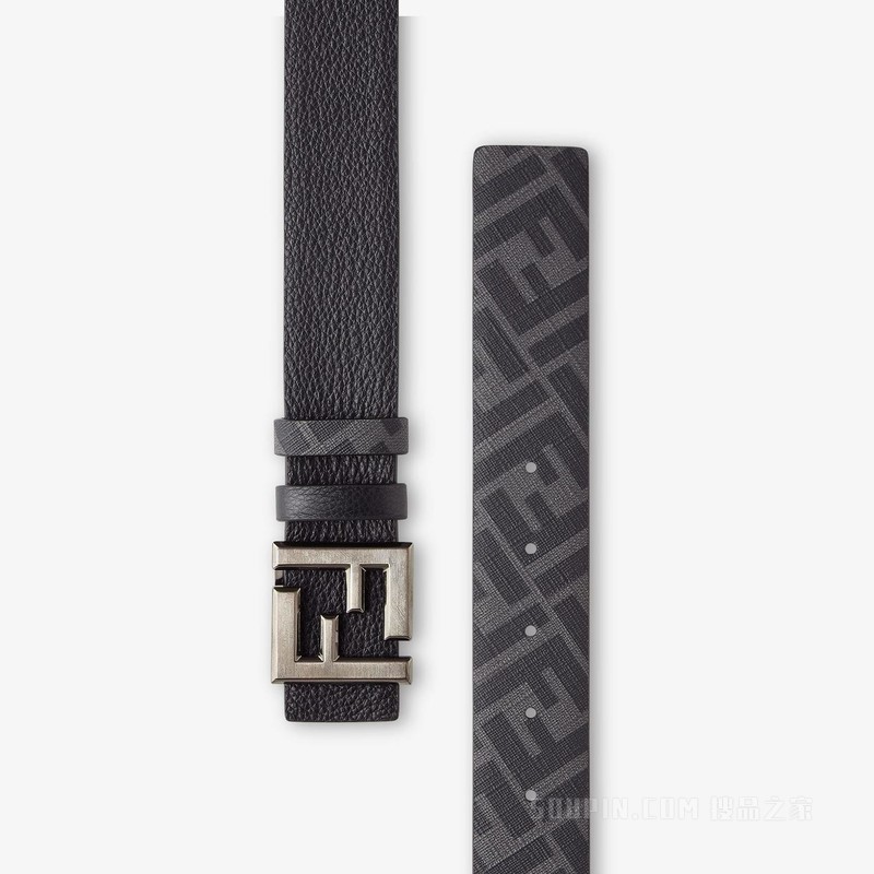 FF Squared腰带 黑色皮革和FF帆布两面用腰带