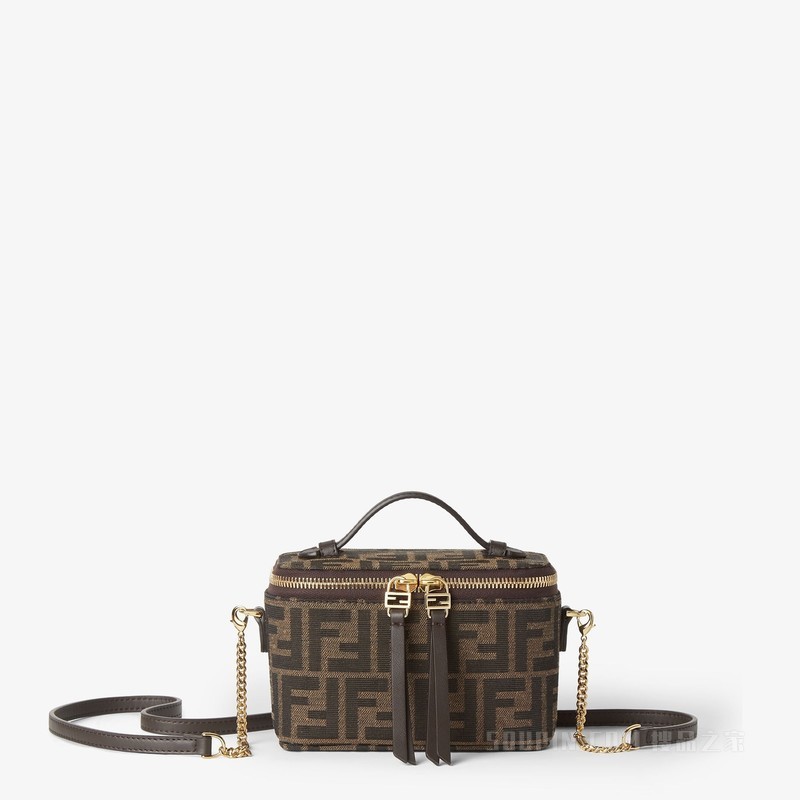 FENDI Vanity 烟草棕FF提花布料迷你手袋