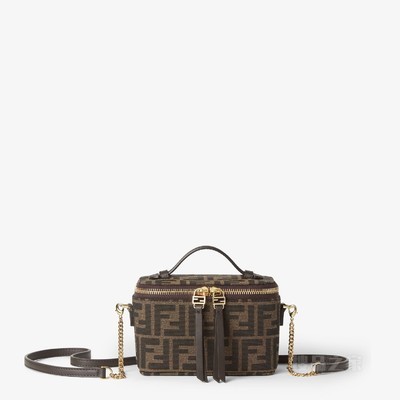 FENDI Vanity 烟草棕FF提花布料迷你手袋
