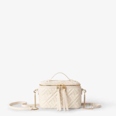 FENDI Vanity FF图案山茶花白纳帕皮革迷你手袋