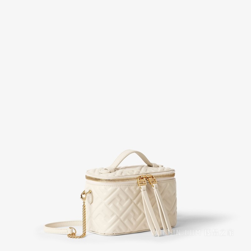 FENDI Vanity FF图案山茶花白纳帕皮革迷你手袋