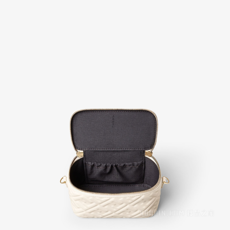 FENDI Vanity FF图案山茶花白纳帕皮革迷你手袋
