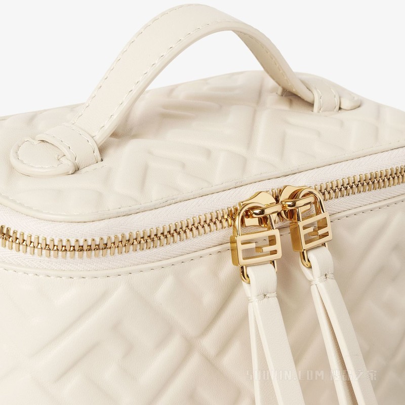 FENDI Vanity FF图案山茶花白纳帕皮革迷你手袋