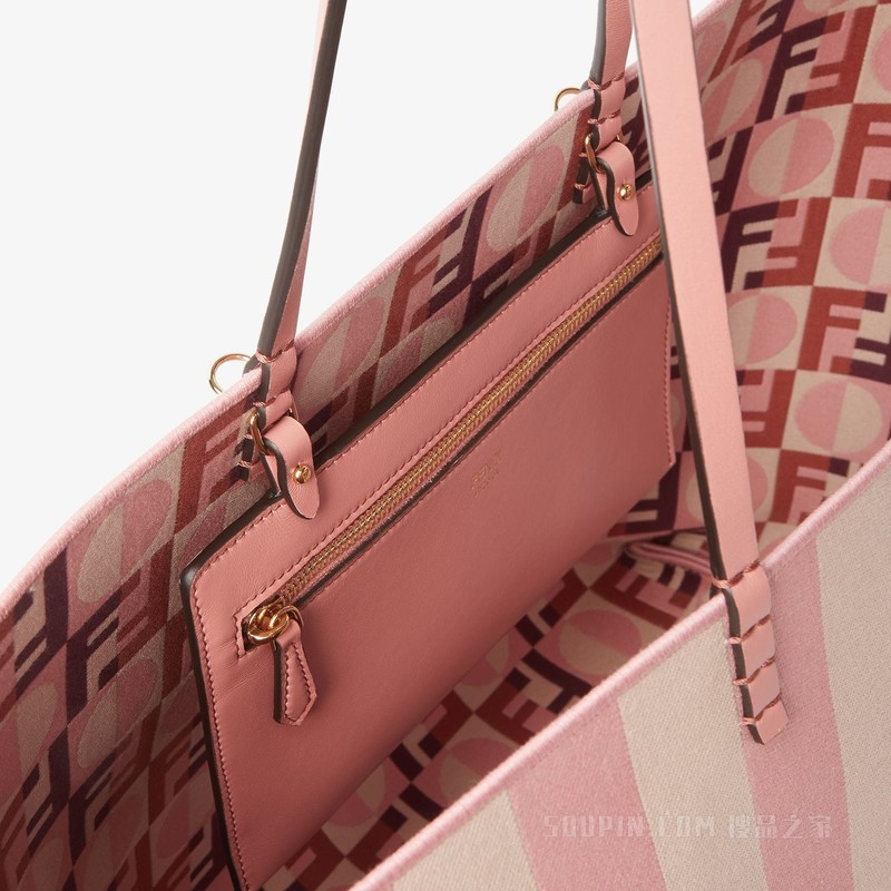 大号Roll手袋 粉红色条纹Pequin和FENDI Optical提花布料手提袋