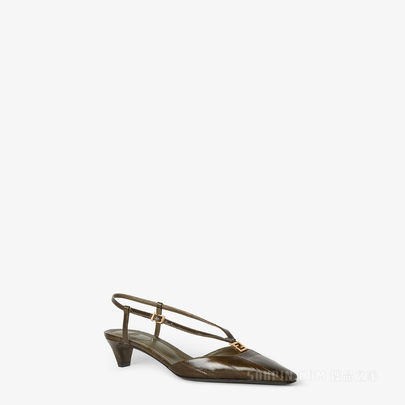 FENDI FFold 绿色盲鳗皮革低跟露跟鞋