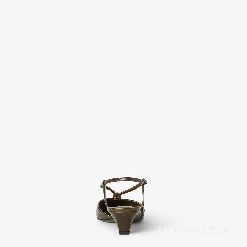 FENDI FFold 绿色盲鳗皮革低跟露跟鞋