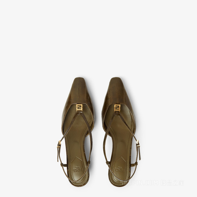 FENDI FFold 绿色盲鳗皮革低跟露跟鞋