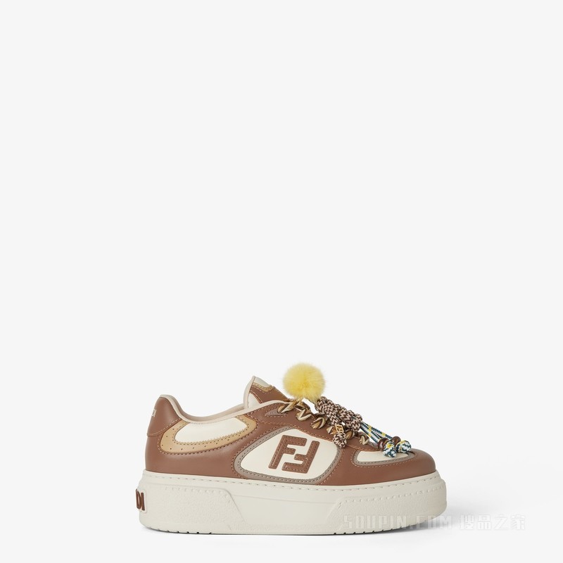 FENDI Match 棕色皮革吊饰厚底低帮鞋