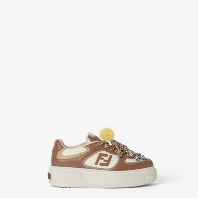 FENDI Match 棕色皮革吊饰厚底低帮鞋