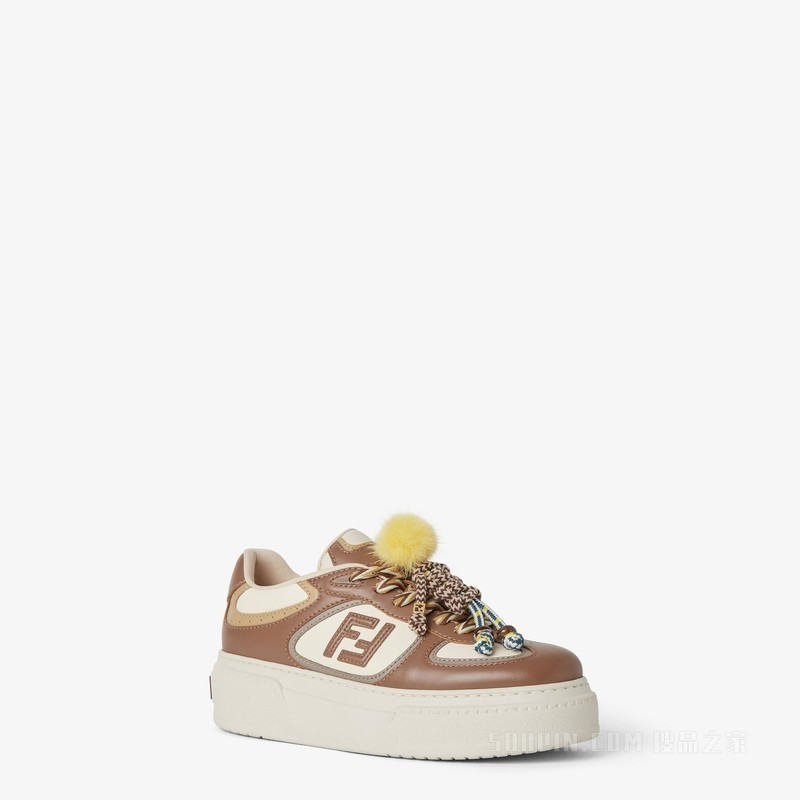 FENDI Match 棕色皮革吊饰厚底低帮鞋