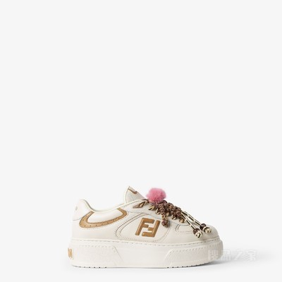 FENDI Match 白色皮革吊饰低帮厚底鞋