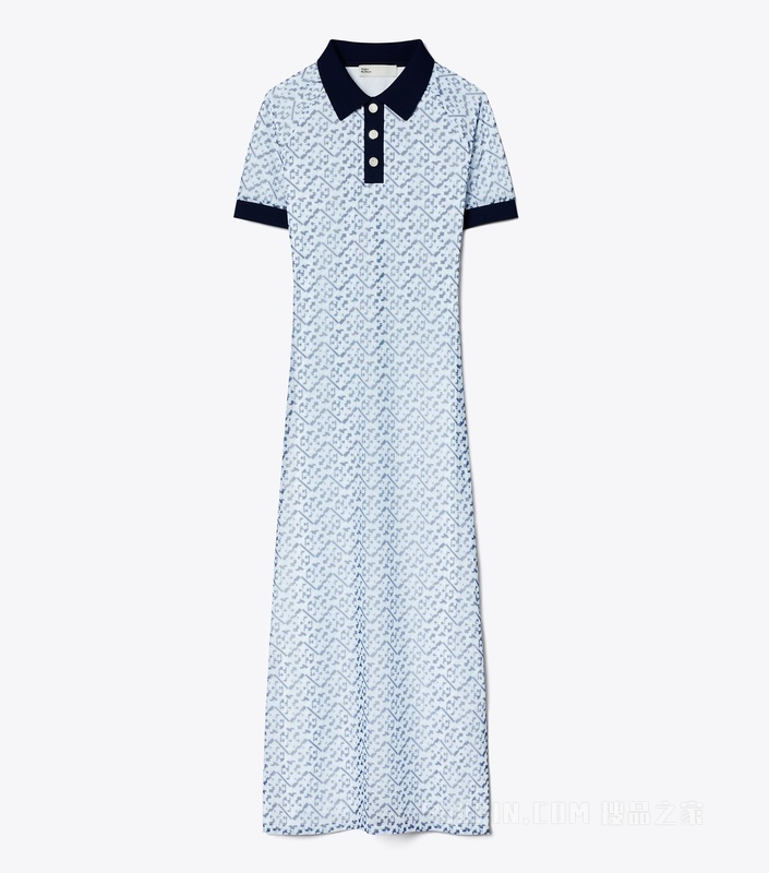 T Monogram Polo 式连衣裙 以浅蓝色为底色的 T Monogram 图案