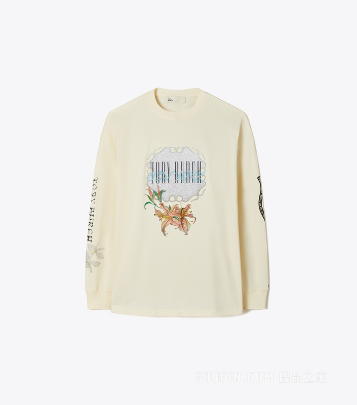 印花棉质套头衫 象牙色