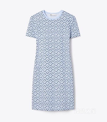 印花棉质 T 恤连衣裙 以浅蓝色为底色的多彩 T Monogram 图案