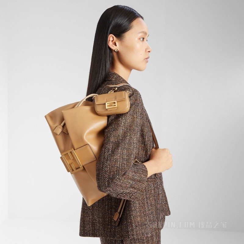 Mamma Baguette大号手袋 奶咖色纳帕皮革手袋